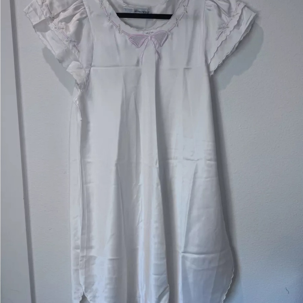 Henri Pierre White Pink Nightgown Embroidery S 60s 70s